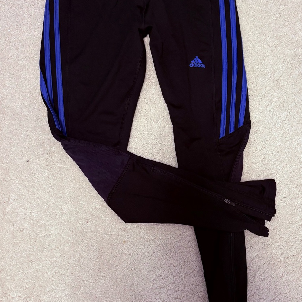 Adidas Black Track Pants with Blue Stripes
